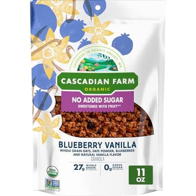 Cascadian Farm Organic Granola, No Added Sugar, Blueberry Vanilla Cereal, Resealable Pouch, 11 oz