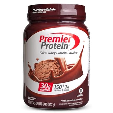 Premier Protein Powder, Chocolate Milkshake, 30g Protein, 1g Sugar, 100% Whey Protein, Keto Friendly, No Soy, Gluten Free, 24.5 oz (17 Servings)