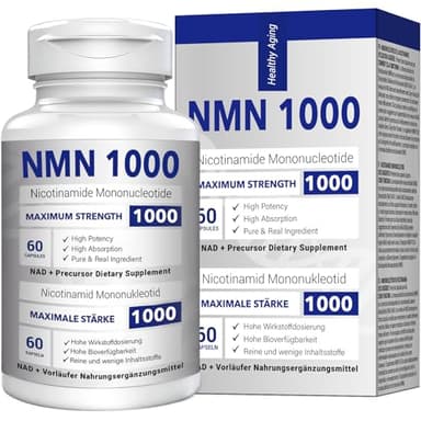 NMN 1000mg Per Serving Maximum Strength - 99% Pure NMN (Nicotinamide Mononucleotide) for NAD, Cell, Immune, Energy, Anti-Aging & Longevity, Stabilized NMN Supplements 1000mg - 60 Veggie Capsules
