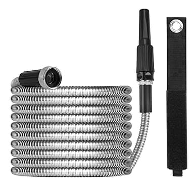 Metal Garden Hose 50ft with Super Tough and Soft Water Hose, Household Stainless Steel Hose, Durable Mighty Garden Hose with Adjustable Nozzle, No Kinks and Tangles, Easy to Store with Storage Strap