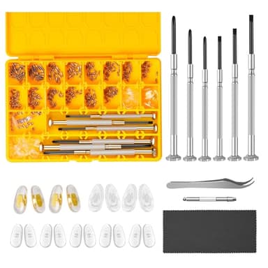 Magnetic Eyeglass Repair Kit, Glasses Repair Kit with Eyeglass Screws Include Nose Pads, Precision Screwdriver Tool Set and Tweezers for Eyeglasses, Sunglasses, Watch Clock Spectacle Repair