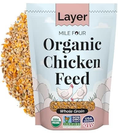 Mile Four Organic Chicken Feed – Layer Whole Grain, Non-GMO, USA Grown, 16% Protein, Corn-Free, Soy-Free, Non-Medicated Feed for Chickens, 2 lb Sample