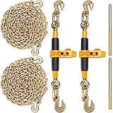 VEVOR 3/8"-1/2" Ratchet Chain Binder with Chain, G80 12000 lbs Secure Limit, Heavy Duty Load, Labor-Saving Anti-Skid Handle, Tie Down Hauling Chain Binders for Flatbed Truck Trailer, 2 Set & Yellow