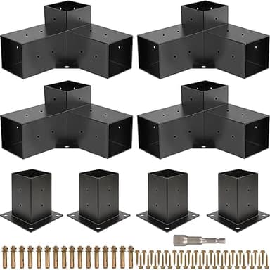 Grehitk Pergola Kit, Pergola Brackets 3-Way Right Angle Corner Bracket Woodworks DIY Post Base Kit, Wooden Beams for Gazebos Patio Pergolas Log Cabin