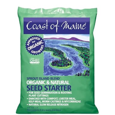 Coast of Maine Organic & Natural Sprout Island Blend Seed Starter - Seed Germination & Root Plant Cuttings w/ Composted Manure, Mycorrhizae, Worm Castings & Kelp - Enhanced Drainage (8 Qt)