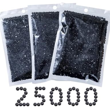 25000Pcs Black Flatback Rhinestones for Bedazzling, Mixed Sizes 3mm, 4mm, 5mm Resin Flat Back Rinstones, Bulk SS10 SS16 SS20 Bedazzle Round Gems Stones Diamonds for Crafts Clothes