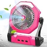Ausic Portable Misting Fans for Outside, 250ml Outdoor Camping Fan with Spray, 10000mAh 8 Inch Batery Operated Rechargeable Fan, Cooling Fan with Hook & Light for Patios, Beach, Tents, Travel