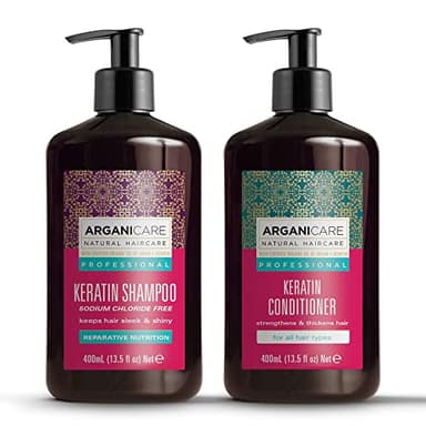 Arganicare Keratin Shampoo and Conditioner Set for Hair Thickening and Strengthening - Moisturizing Hair Treatment Enriched with Organic Argan Oil and Shea Moisture for Men, Women, and Kids | 27 Fl Oz