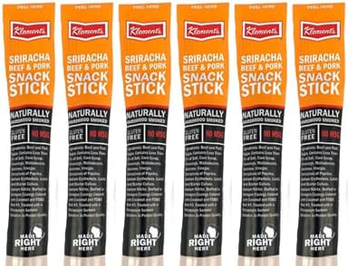 Klements Spicy Sriracha Meat Sticks | Bold Flavor, High Protein, Low Carb, Keto, Gluten Free, No MSG, Healthy Snack Stick | Individually Wrapped Snacks |0.8 Oz sticks| Pack of 6 with mystery bonus gift