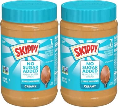 SKIPPY Creamy Peanut Butter Spread, No Sugar Added Peanut Butter, 7 g Protein Per Serving, 40 Oz Jar (Pack of 2)