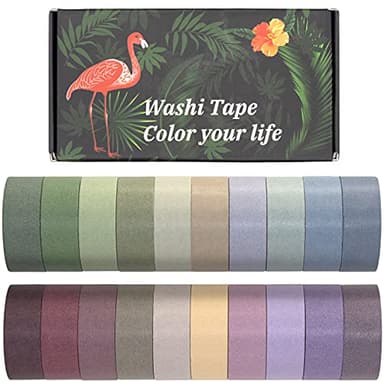 20 Rolls Washi Tape Set, Colored Masking Tape, Decorative Nature Colored Tapes for Arts, DIY Crafts, Bullet Journals, Scrapbooking - 15mm Wide