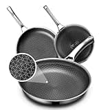 OATOFP Non Stick Frying Pans Set, Hybrid Pans Set Nonstick (8+10+12inch),Pan for cooking, PFOA Free Kitchen set, Dishwasher and Oven Safe Cookware Sets, Induction Compatible Stainless Steel Skillets