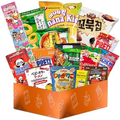 K-Munchies Asian Snacks Box - Snacks Variety Pack for Adults and Kids with Candy, Chips, Ramen, and Other Instant Food - Mystery Snack Box Treats for Family - With Free Chopsticks