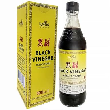 Fusion Select 500ml Chinese Black Vinegar - Authentic Chinkiang Black Vinegar for Cooking, Sauces, Dressings - Zero Artificial Color & Flavors - Aged for 3 years - Kitchen Condiments & Ingredients