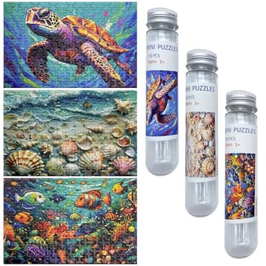 150 Pieces Mini Jigsaw Puzzles for Adults & Kids,6 x 4 Inches,Mini Puzzles,Travel Puzzle,Small Micro Puzzles,Challenging Difficult Puzzle,3 Pack Ocean Series