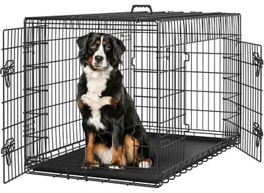 Yaheetech 48 inch Double Door Dog Crate w/Divider for Puppy to Adult Large Collapsible Metal Crate with Removable Tray XXL Wire Dog Kennel Pet Crate for Dogs Portable Travel Cage, Black