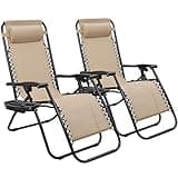Devoko Patio Zero Gravity Chair Outdoor Folding Adjustable Reclining Chairs Pool Side Using Lawn Lounge Chair with Pillow Set of 2 (Beige)