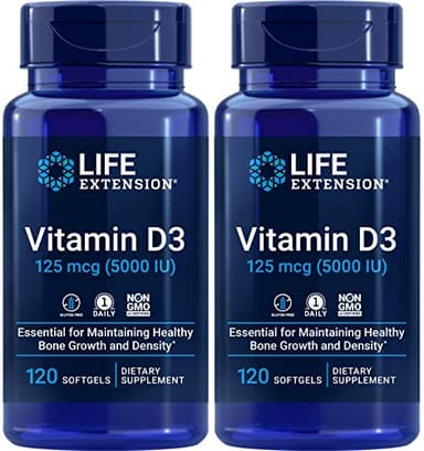 Life Extension Vitamin D3 5000 IU, 120 Softgels (Pack of 2)