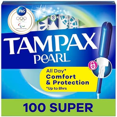 Tampax Pearl Tampons for Women, with LeakGuard Braid, Super Absorbency, Unscented, 100 Count (2 Packs of 50)