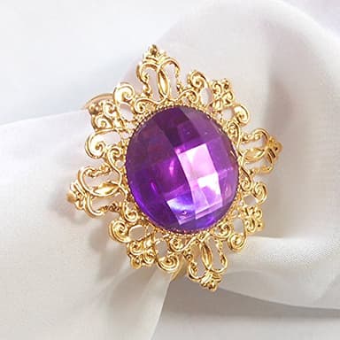 Tangpan 10pcs Gold-Light Napkin Ring Rhinestones Napkin Rings for Weddings Pearl Napkin Rings Shiny (Dark Purple)