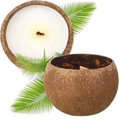 MTLEE 2 Pcs Coconut Candle Coconut Shell Candle Beach Candles Friendly Christmas Gift Hawaii Tropical Decor with Natural Coconut Shell for Home Room Decor, 3.94 x 2.76 Inch(Lavender Flavor)