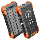 Sudrov Solar Charger Power Bank, 42800mAh Wireless Portable Charger with USB-C in/Output, QC3.0 Fast Charging 15W 4 Ports Outdoor Battery Pack Built-in Dual Led Flashlights for iPhone Samsung etc