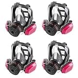 Gas Mask Respirator 4 Pack: Full Face Gas Masks Survival Nuclear and Chemical Reusable Respirator Mask with Filters 60921 & Activated Carbon 40mm Filter for Painting Mold Dust Epoxy Resin Welding