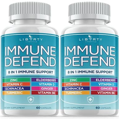 8 in 1 Immune Defense Support, Immunity Vitamins Supplement Booster Zinc 50mg, Vitamin C Elderberry VIT D3 5000 IU, Turmeric Curcumin & Ginger, Echinacea - Allergy Relief for Kids Adults (2 Pack)