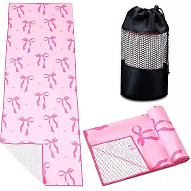 Breling Pink Bow Yoga Mat Towel with Grip Dot Preppy Coquette Bow Non Slip Ultra Absorbent Soft Microfiber Towel Without Hot Yoga Mat 72 x 24 Inch for Pilates Fitness Gym Women Birthday Gifts
