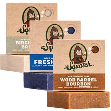 Dr. Squatch Natural Men’s Bar Soap - Cold Process Body Soap Bar with Natural Oils - Gifts for Men - Birchwood Breeze, Fresh Falls & Wood Barrel Bourbon (5 oz, 3-Pack)