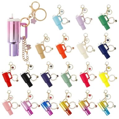 20 Pack Mini Tumbler Keychain for Stanley Cup, Chapstick Holder Key Chain 1.18" x 3.74" Cute Bag Charms for Handbags Hold up to 3" x 0.8", Keychain Accessories for Women Girls