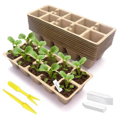 Kimdozee 120 Cells Seed Starter Tray, 12 Pack Germination Peat Pots with 100 Labels, Plant Starter Kit for Seedlings