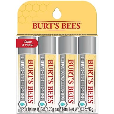 Burt's Bees Lip Balm, Moisturizing Lip Care, 100% Natural Origin, Ultra Conditioning with Shea, Cocoa & Kokum Butter (4 Pack)