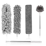 Tiumso Microfiber Feather Duster 5-in-1 Kit, Dusters for Cleaning, Duster with Extension Pole 100 Inches, Cobweb Duster, Microfiber Dusters for High Ceilings and Fans, Blinds, Cars and Furniture