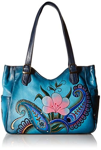 Anna by Anuschka womens Anna Anuschka, Handpainted Medium Bag, Denim Paisley Floral Shoulder Bag Genuine Leather, Denim Paisley Floral, One Size US