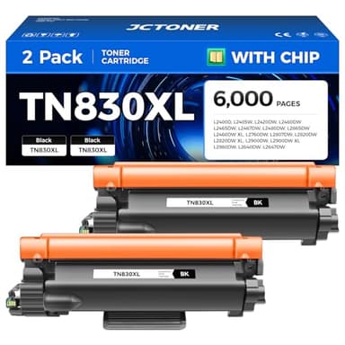 TN830XL Black Toner Cartridge 2-Pack High Yield Replacement for Brother TN830XL TN830 XL Compatible for HL-L2460DW HL-L2405W HL-L2480DW MFC-L2820DW DCP-L2640DW MFC-L2900DW HL-L2400D Laser Printer Ink