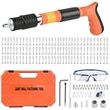 EXCECAR Concrete Nail Gun Kit with 110pcs Nails, 5 Speed Adjustable Manual Steel Nail Gun, Portable Nail Wall Shooting Machine Fastening Tool, Wall Anchor Wire Slotting Device Household Woodworking