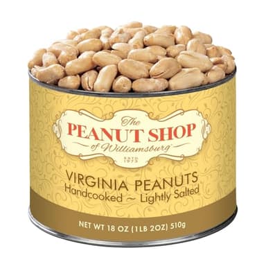 The Peanut Shop of Williamsburg Lightly Salted Handcooked Virginia Peanuts, Williamsburg Peanuts, Non-Gmo, Kosher Certified - 18 Oz Tin