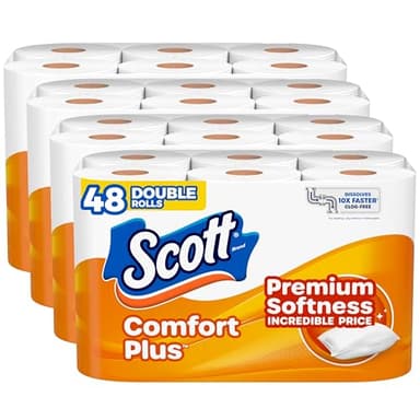 Scott ComfortPlus Toilet Paper, 48 Double Rolls, 231 Sheets per Roll, Septic-Safe, 1-Ply Toilet Tissue