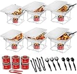 Alpha Living 6 Pack - Disposable Chafing Dish Buffet Set, Welded Body Food Warmers for Parties, 6hr Fuel Cans Complete Set, Half Size Pans, Warming Trays