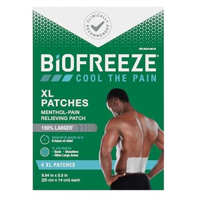 Biofreeze XL Pain Relief Patches, Menthol Pain Patches for Lower Back, Neck, Knee, & Shoulder, Comfortable & Flexible Fabric Stays in Place, 4 ct