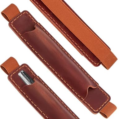 JANKINGS Crazy Horse Leather Elastic Pen Holder for Notebook, Wine Red – Genuine Leather Journal Band Pen Pouch, Fits A5/A6 Planners, 1-Pack
