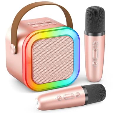 Mini Karaoke Machine for Kids Adults, 2026 TOP Birthday Gifts for Girls 3,4,5,6,7,8+Year Old Toddler Toys, Portable Bluetooth Speaker with 2 Wireless Karaoke Microphones Player Easter Gifts(Rose Gold)