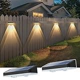XmnSoly Solar Fence Lights with 3 Modes, Bright LED Lens Outdoor Wall Light Waterproof Warm White, Dawn to Dusk Deck Lighting for Patio, Balcony, Porch, Mailbox, Address Sign (2 Pack)