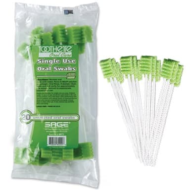 Stryker – Sage Toothette Plus Single Use Oral Swabs – Without Sodium Bicarbonate – Unflavored – 500 Swabs (25 bags of 20) – Disposable dental swabs with long handle