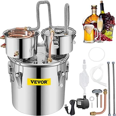 VEVOR Alcohol Still 8GAL/30L, Alcohol Distiller with Thumper Keg, Distillery Kit for Alcohol with Copper Tube & Build-in Thermometer & Water Pump