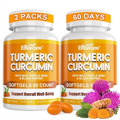 5 in 1 Turmeric Curcumin Softgels 2000mg with Milk Thistle Seed Extract & Black Pepper, Ginger Root - Immune, Liver Support - 95% Curcuminoids - Turmeric and Ginger Supplement Softgel Capsules