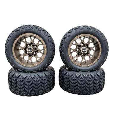 12 Inch Matte Bronze Golf Cart Wheels & Tires Set of 4, 20x10-12 All Terrain Tires, DOT Certified Golf Cart Wheels Compatible with EZGO, Club Car, YMH