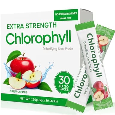 Chlorophyll Powder Packets, Chlorophyll Stick Packs for Water, Natural Herbal Detox Supplement, Support Boost Gut Health & Antioxidant, Crisp Apple Flavor, Vegan, Sugar Free, 5g x 30 Packets (1)