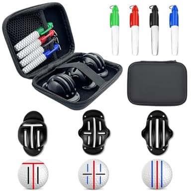 HIFQUI Golf Ball Marker Set with Carry Case, 3 Golf Ball Marking Stencils and 4 Color Golf Ball Markers, Golf Ball Marker Liner Marker, Golf Ball Alignment Marking Tool